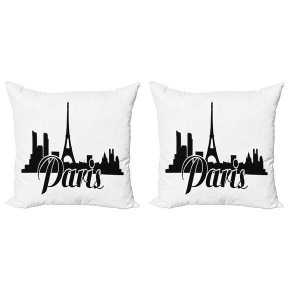 Ambesonne Eiffel Tower Throw Pillow Cover 2 Pack, Paris and Cityscape, 16", Charcoal Grey and White