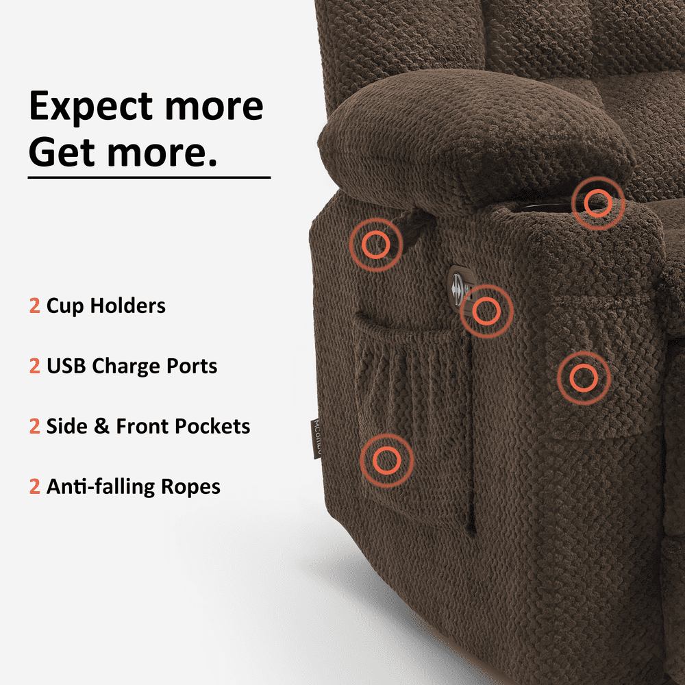 MCombo 57" Power Loveseat Recliner Sofa, Reclining Seating with Heat Vibration for Living Room, Fabric, Brown