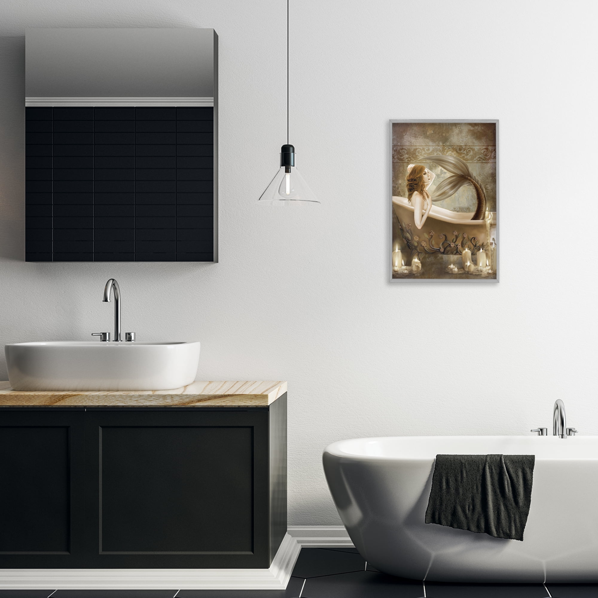 Stupell Industries Sepia Bath Time Mermaid Gray Framed Giclee Art, design by Selina Fenech
