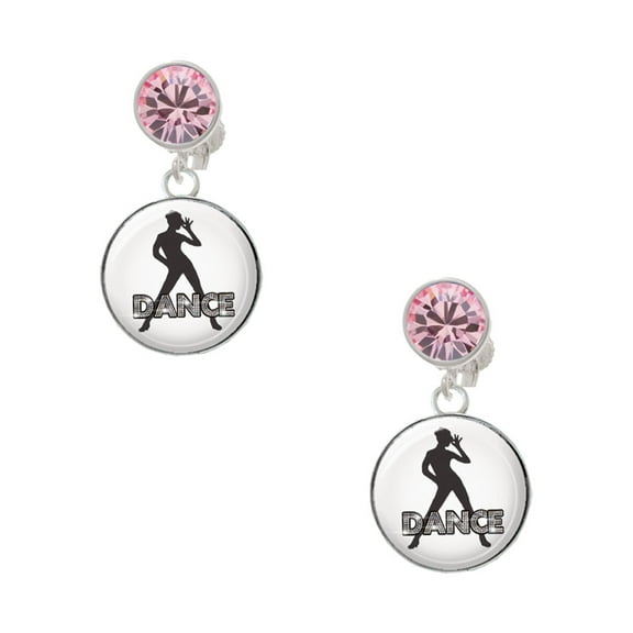 Delight Jewelry Silvertone Domed Jazz Girl with Hat Pink Crystal Clip on Earrings