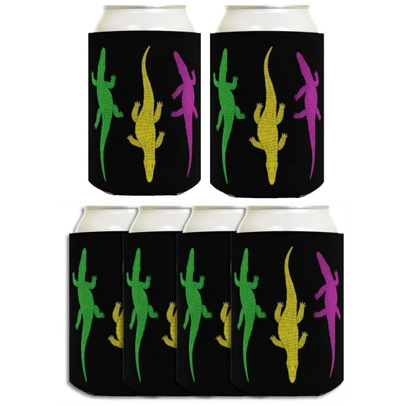 Green Gold Party Decor Mardi Gras Green Gold Purple Alligators 6-Pack Can Drink Sleeves