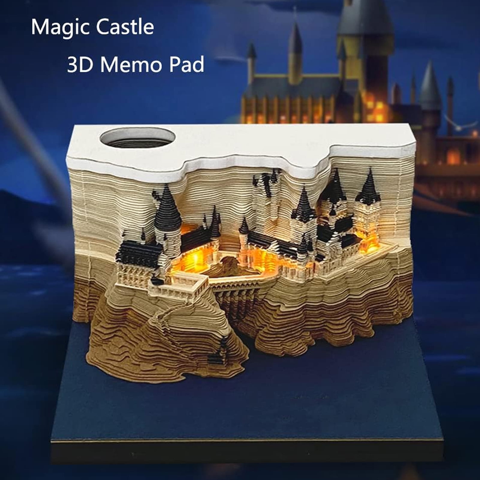 Riousery 3D Memo Pad Paper Castle Design 3D Art Craft Note Pad Notepad Home Decoration with Light, 3.94 inches / 10 cm