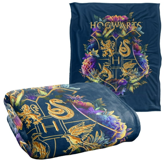 Harry Potter Hogwarts Multi-Colored Floral Crest Officially Licensed Silky Touch Super Soft Throw Blanket 50' x 60'