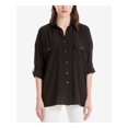 thumbnail image 1 of MAX STUDIO $78 Womens New Black Collared Long Sleeve Button Up Casual Top M B+B, 1 of 3