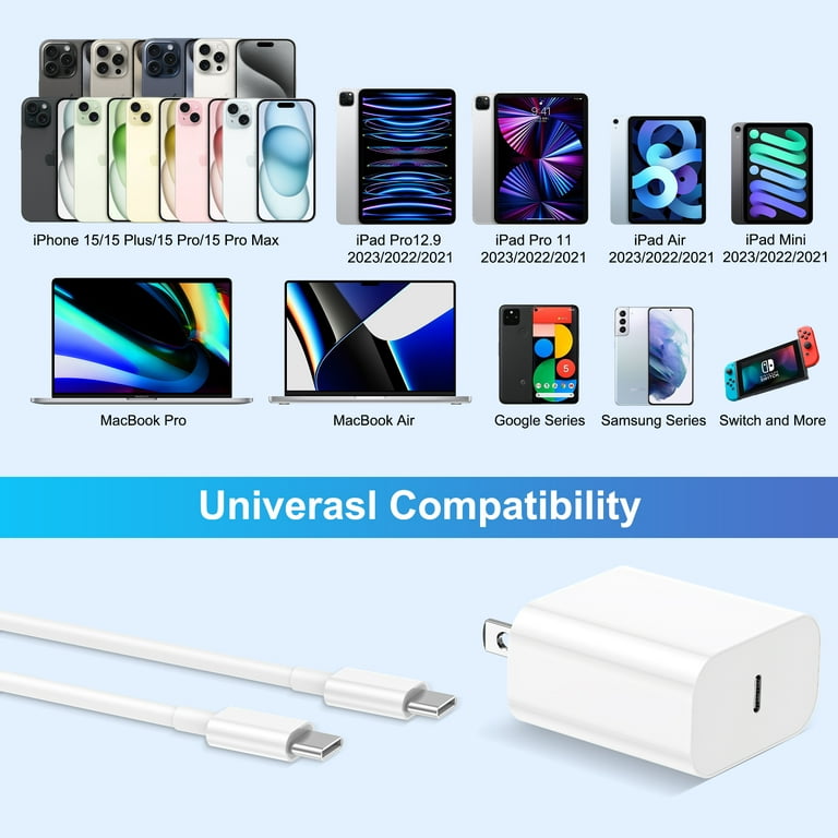 iPhone 15 Charger, 20W USB C Power Delivery Wall Charger Plug with 6ft Type  C to Type C Cable Fast Charging Data Sync Cord Compatible with iPhone15/15  pro/max Samsung Galaxy S23 Ultra/S23/S23+/S22/ 
