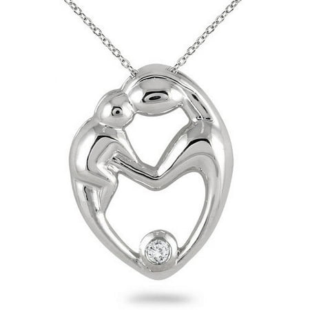 Szul Jewelry 10K White Gold Round Cut Diamond Mother and Baby Pendant