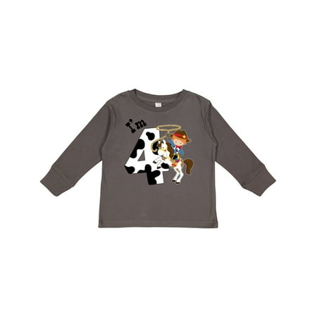 

Inktastic I m Four-cowboy Riding Horse Birthday Gift Toddler Boy Girl Long Sleeve T-Shirt