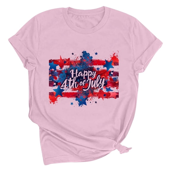 successthop Independence Day Clothes for Women Happy 4th of July Crewneck Shirt Casual T Shirts Short Sleeve Tops Pink L