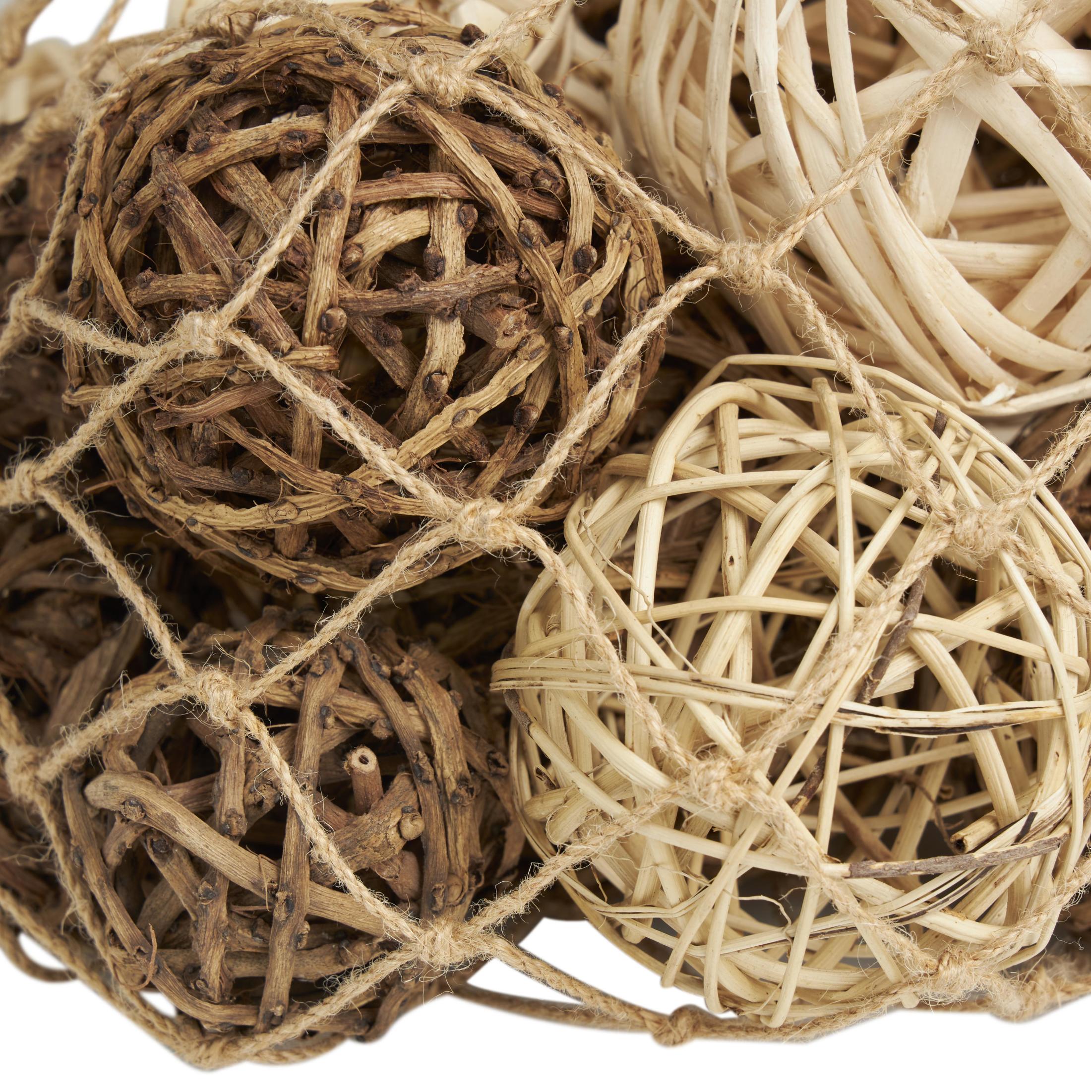 DecMode Beige Dried Plant Handmade Decorative Orbs & Vase Filler with Fishnet Bag, 11" x 12" x 10"