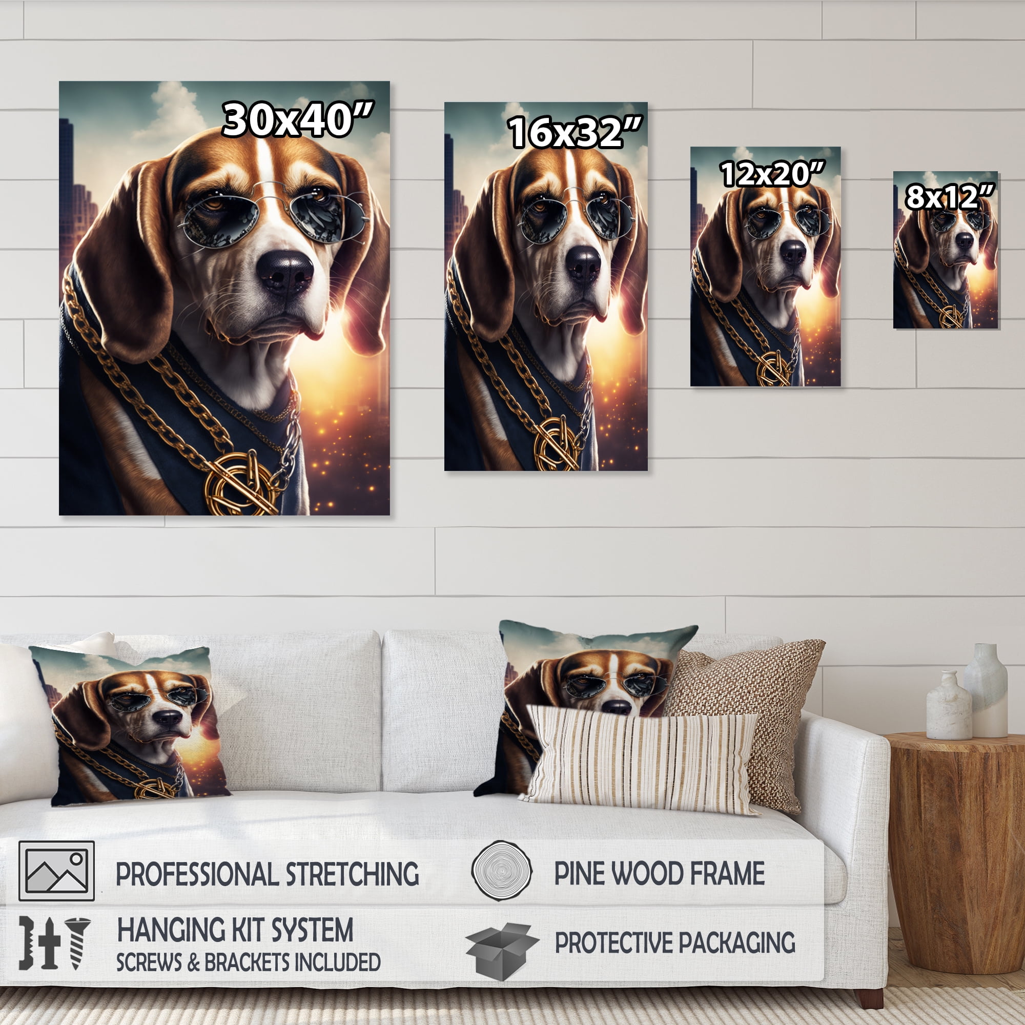 Designart Beagle Gangster In NYC II Canvas Wall Art