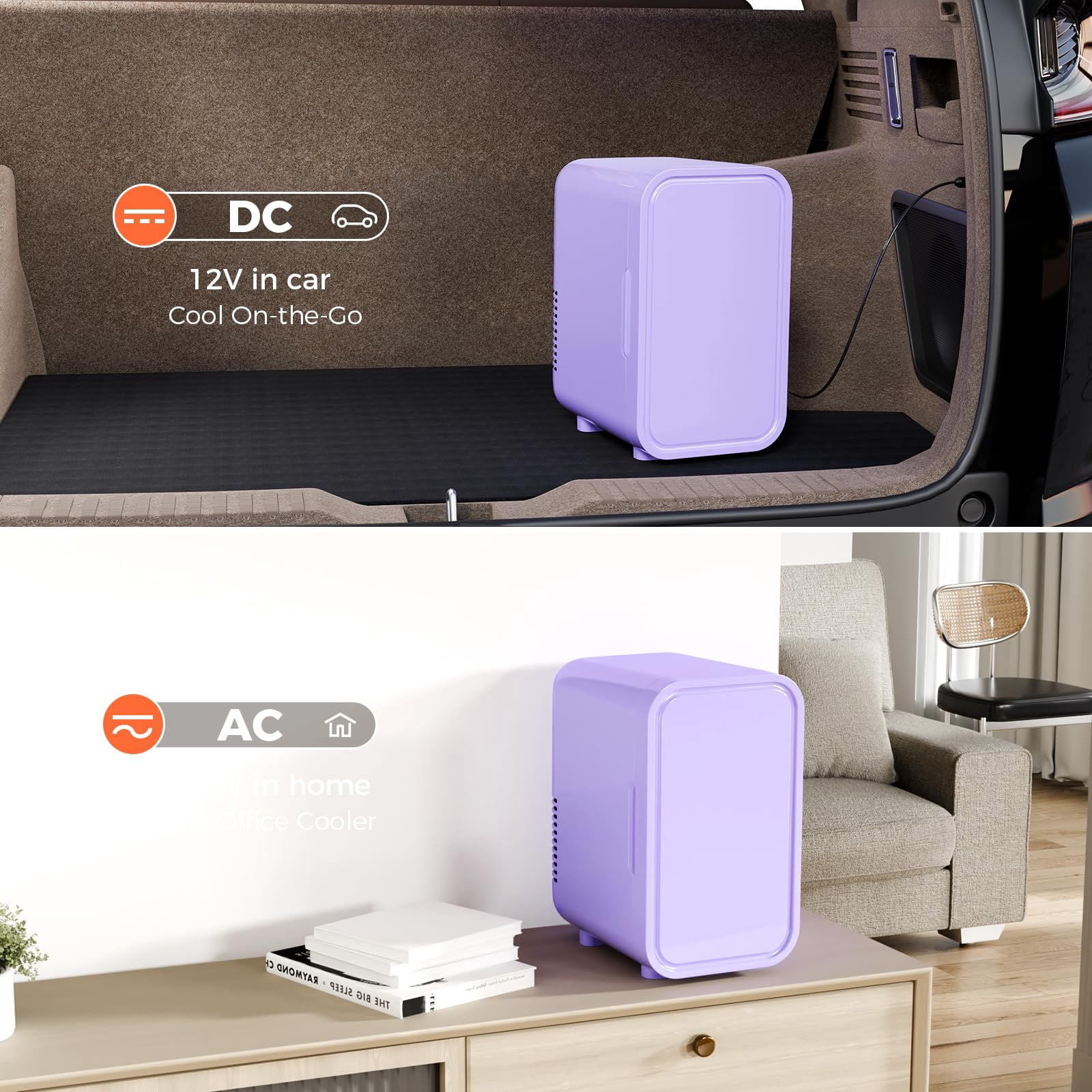 Mini Fridge, 6 Liter/8 Can 110V AC/DC Portable Thermoelectric Cooler Refrigerators for Bedroom, Skincare, Beverage, Office, Dorm Room and Car, Purple