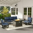 thumbnail image 6 of ALAULM Aluminum Patio Furniture Set with Propane Fire Pit Table 5-seat Metal Outdoor Furniture w/Fire Pit Patio Sectional Sofas w/5.1" Cushions for Patio, Backyard, Poolside-Navy Blue, 6 of 6
