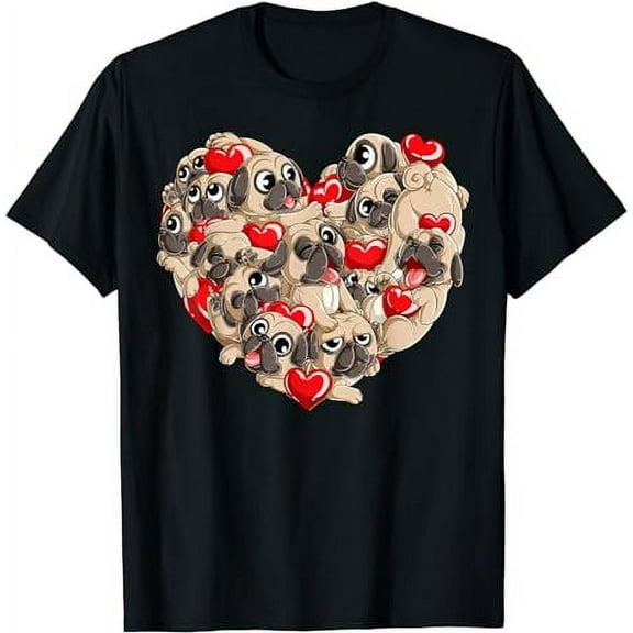 Pug Valentines Day Heart Dog Lover Gifts Boys Kids Men Love T-Shirt