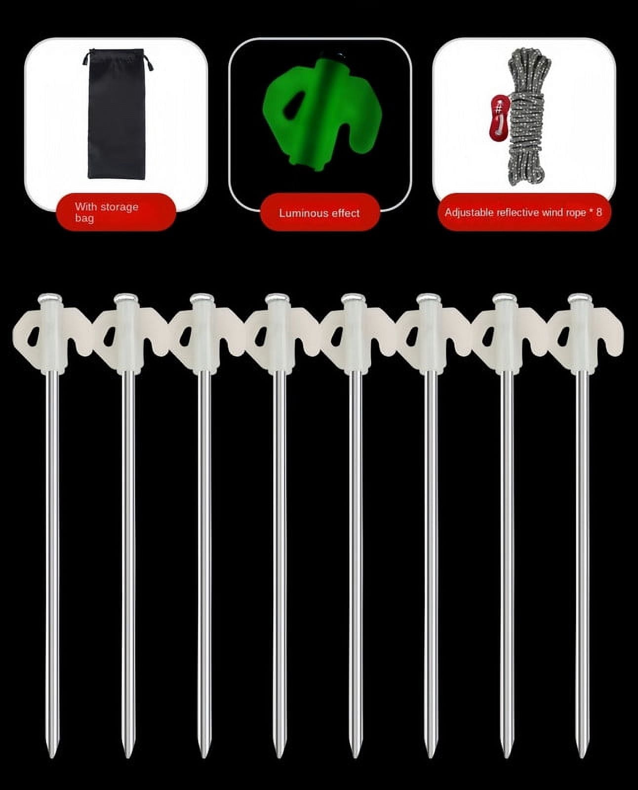 Vobzolite tent stakes heavy duty Glow In The Dark Tent Stakes Pegs (8.27in+8Pcs）