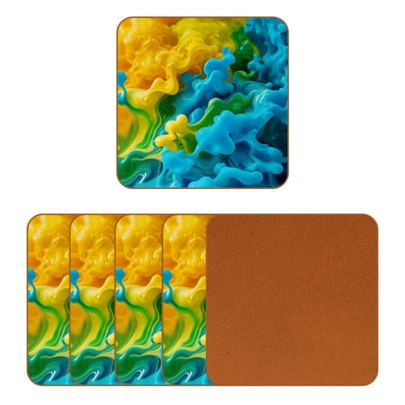 

YZUOUZY Home Decor Coaster set of 6 Square Microfiber Leather Custom Coasters Innovative Art Orange Blue Green
