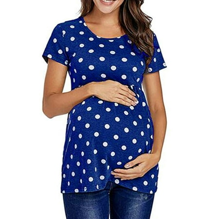 

Taqqpue Womens Maternity Shirts Tops Short Sleeve Round Neck Dot Printed Front Pleat Peplum Tunic T-Shirts Pregnancy Shirts Casual Mama Pregnancy Blouses Top Maternity Clothes on Clearance