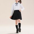 thumbnail image 4 of Mnyotv Girls White Uniform Shirts with Bow Cotton Button Down Shirts Long Sleeve Fall Clothes Tops Size 6-7Y, 4 of 9