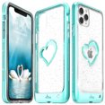 thumbnail image 1 of Vena iPhone 11 Pro Max, vLove Glitter Heart Case Slim Dual Layer Protection - Teal (PC) and Clear TPU with Glitter, 1 of 9