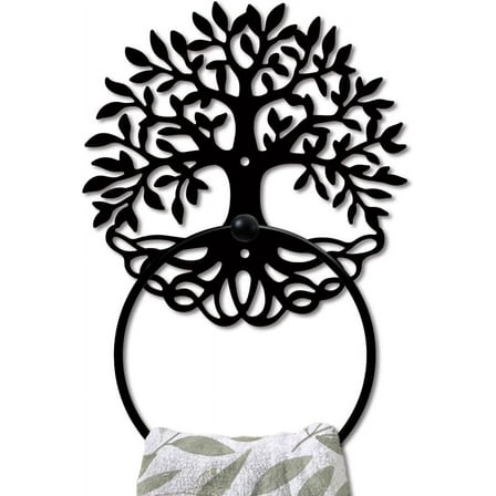 1 pc Tree of Life Metal Towel Ring Leafy Plant Towel Holder Tree Bath Towel Ring for Wall Black Art Towel Rack Wall Mounted for Bathroom Kitchen Towel Hanger Home Decors Gift