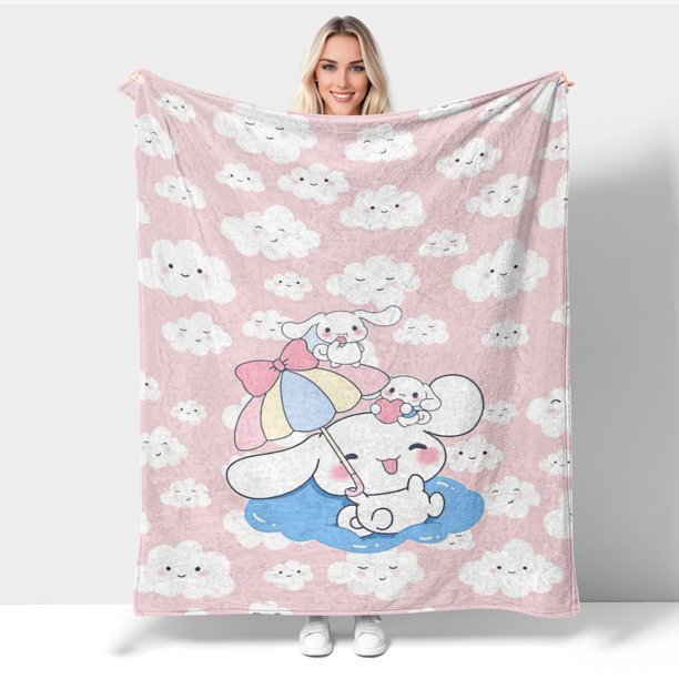 Bonita manta de Cinnamoroll, súper suave, para regalar, acogedora y cálida manta de forro polar, mullida y ligera, para cama, sofá o sofá para todas las estaciones, para niños y niñas de 40 x 60