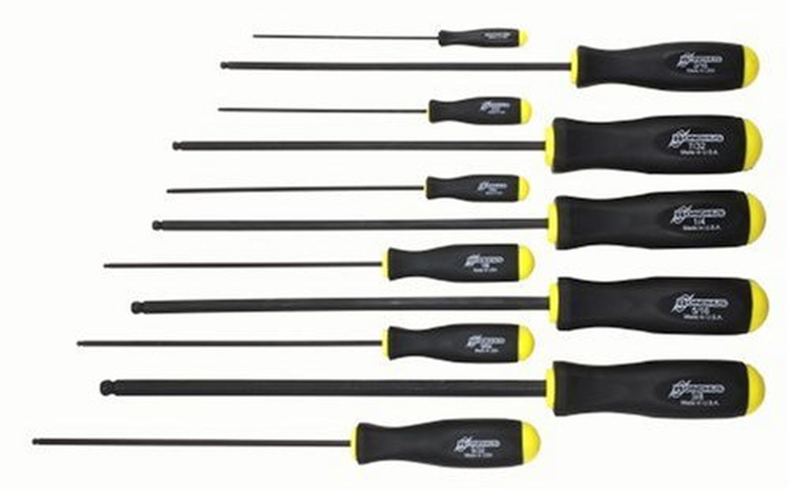 Bondhus 10737 Set Of 11 Balldriver Screwdrivers Long Length sizes 5 64