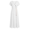 thumbnail image 5 of YuXingFu Womens Cotton Dresses with Sleeves Maxi V-Neck Plus Size Womens Dress Short Sleeve Solid Color Slim Fit Long Casual Summer White L, 5 of 6
