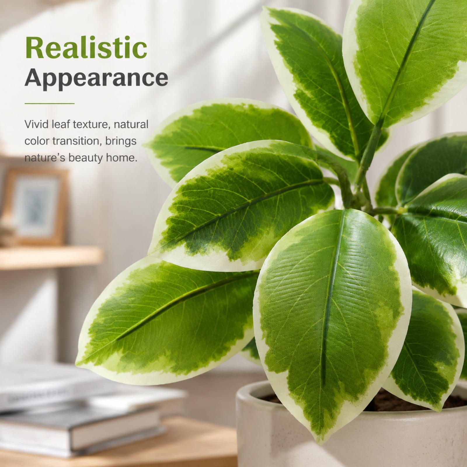 BEAUTYPEAK 3FT Artificial Plant Fake Indoor Rubber Tree Decorative Outdoor Greenery in Black Pot