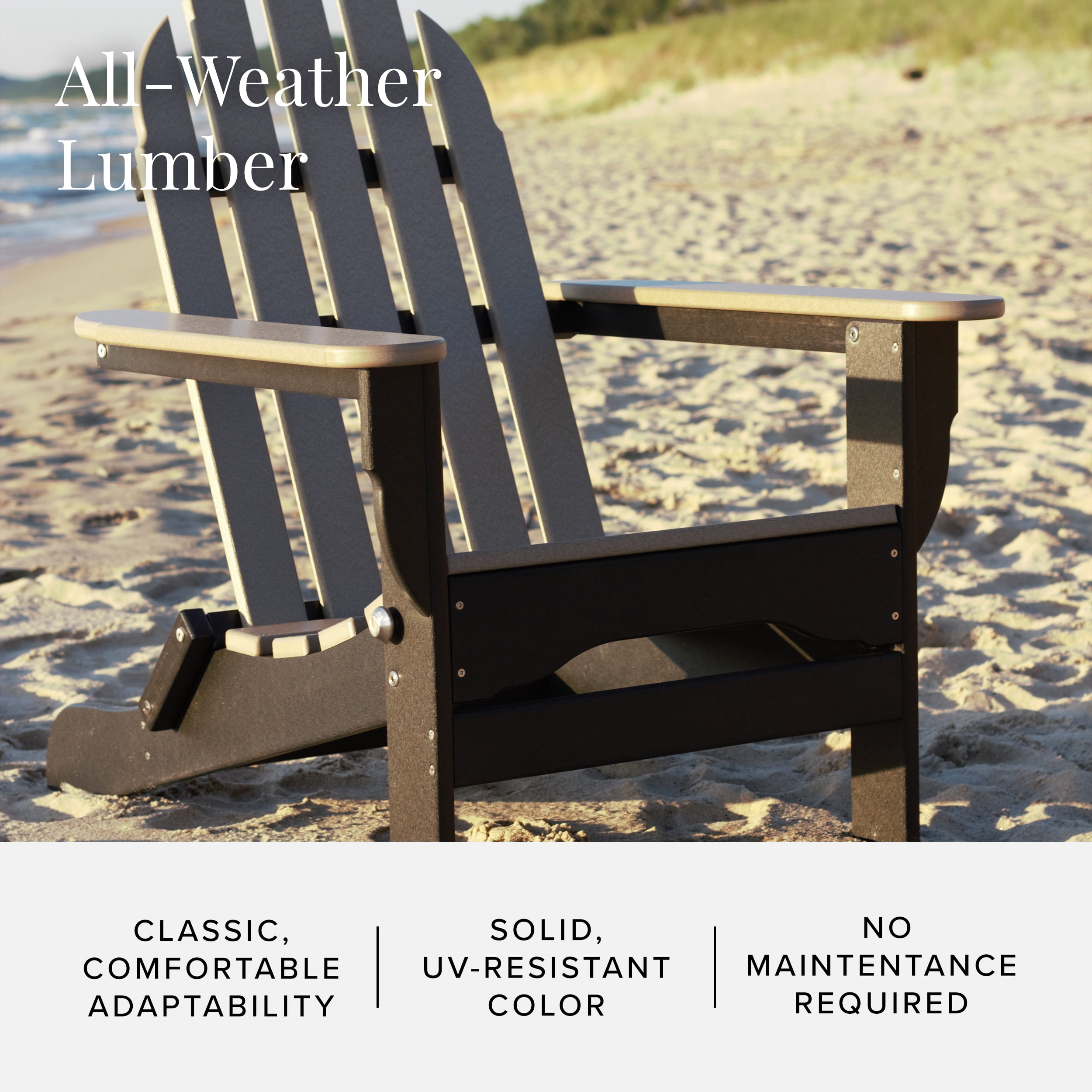 DuroGreen Folding Adirondack Chairs Made With All-Weather Tangent Lumber, Set of 4, Oversized, High End Patio Furniture for Porch, Lawn, Deck, or Fire Pit, No Maintenance, , Black Weather Wood