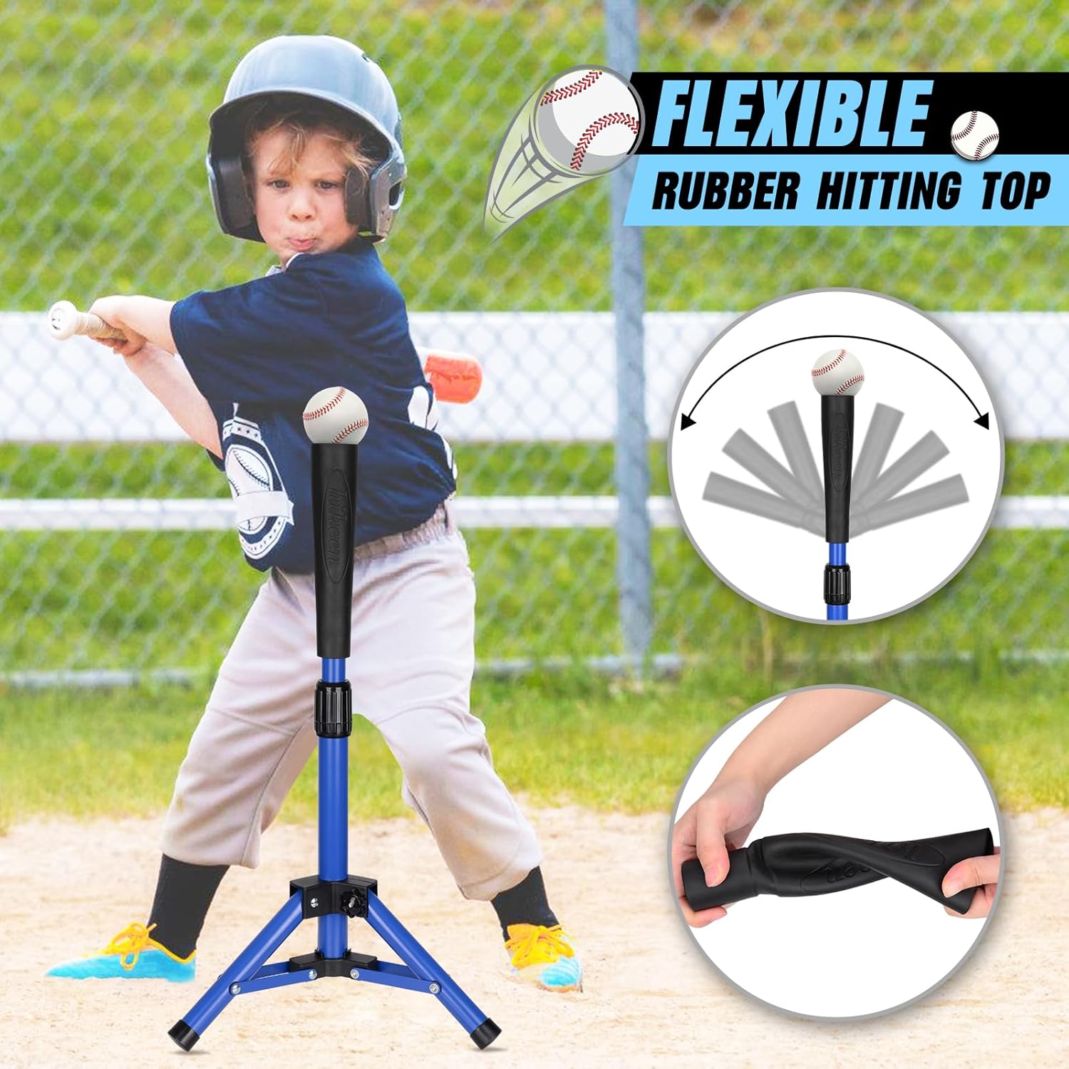 Adoreal Baseball Tee for Kids, Baseball Tee Baseball Batting Tee for Kids Softball & Baseball Practice Tee Easy Adjustable Height Portable Hitting Tee with Carry Bag(Blue)
