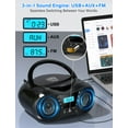 thumbnail image 4 of Greadio Portable CD Player Boombox with Bluetooth 5.1, FM Radio,Stereo Sound ,USB/AUX Input,AC/Battery Powered,CD/CD-R/CD-RW Compatible,3.5mm Headphone Jack,Sleep Timer for Home,Seniors,Kids, 4 of 9