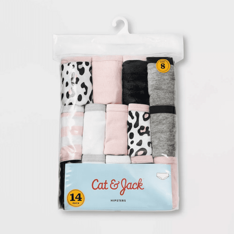 Cat & Jack Girls' 14pk Animal Print Cotton Hipsters Black/Pink/White, Size  12