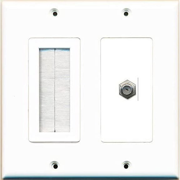 RiteAV Mesh Brush Coax Cable TV Wall Plate Dual 2 Gang Decorative White