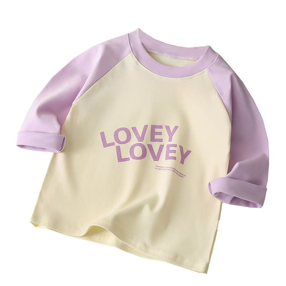 FhsagQ Tops Shirts for Girls Kids Boys Girls Casual Long Sleeve Sleeve T Shirts Crewneck Tops Kids Color Block Tee Girls Christmas Shirts Size 14-16 Shirts for Girls 7-8 Purple 11-12 Years