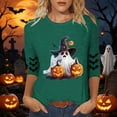 thumbnail image 2 of IDOCLOTHES Halloween Oversized Tshirts for Women Cute Ghost Pumpkin Printed 3/4 Length Sleeve Womens Tops Dressy Casual Graphic Tees T Shirts Women's Fall Fashion Clothing Green, S, 2 of 4