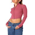 thumbnail image 2 of Ladies‘ Fitted Short Knitted Sweater in Solid Color with Zipper Closure, 2 of 7
