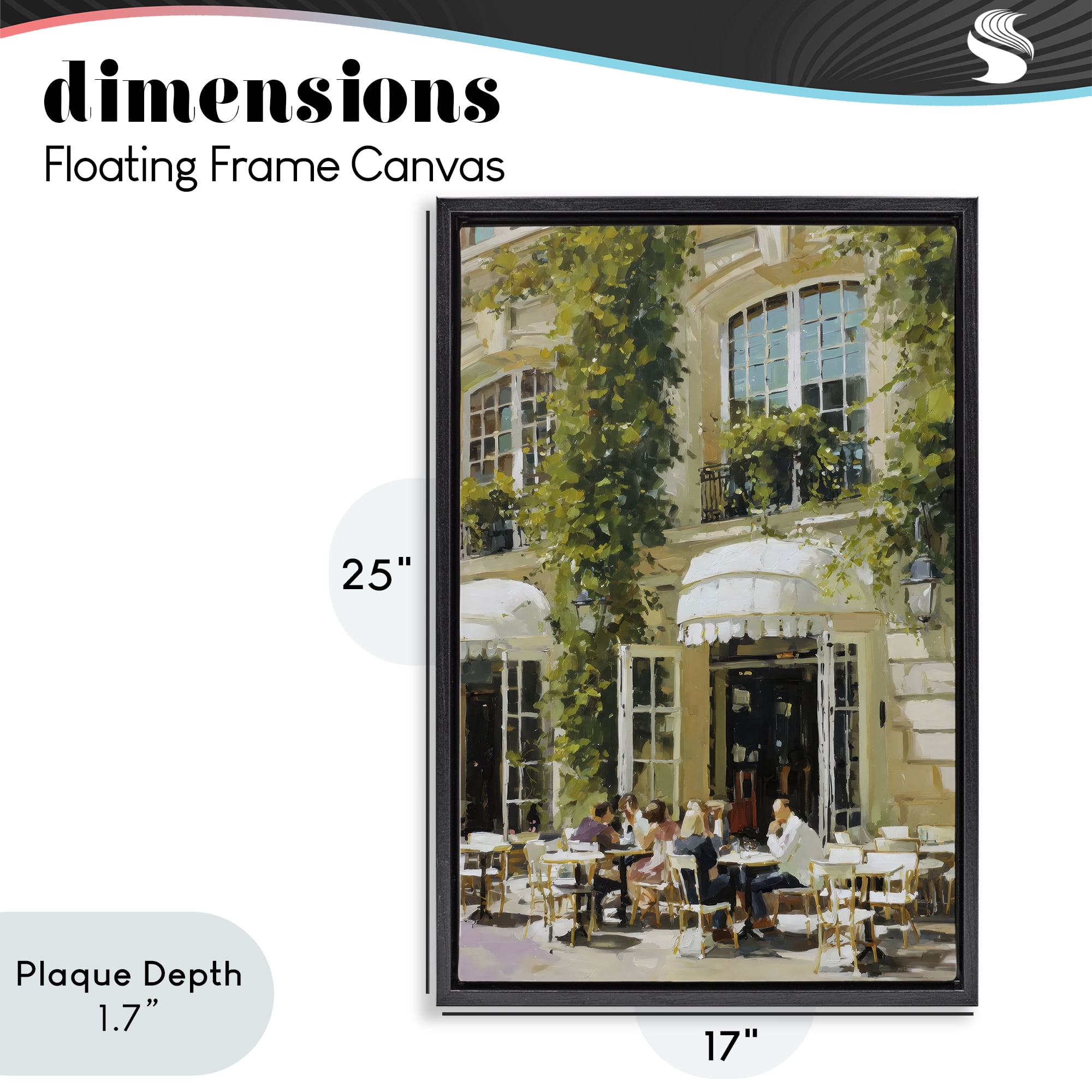 Stupell Industries Cafe Terrace with Ivy Black Framed Floater Canvas Wall Art, design by Petal Prints Design