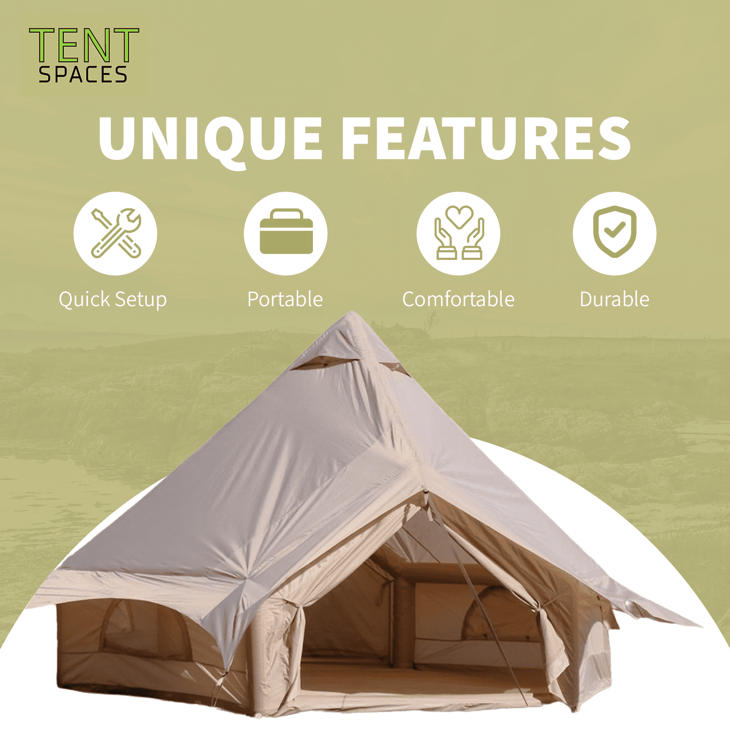 Tentspaces - Inflatable Tents for Camping | Glamping Tent | Blow Up Tent | Air Tents for Camping Adult | Lightweight | Durable | Quick Assembly | Includes Air Pump Pegs & Ropes | 5 Person (Rene 4400)
