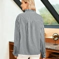 thumbnail image 5 of JGGSPWM Womens Classic Plaid Ruffle V Neck Button Down Blouse Casual Long Sleeve Gingham Trendy Tops Work Checkered Shirt Gray S, 5 of 5