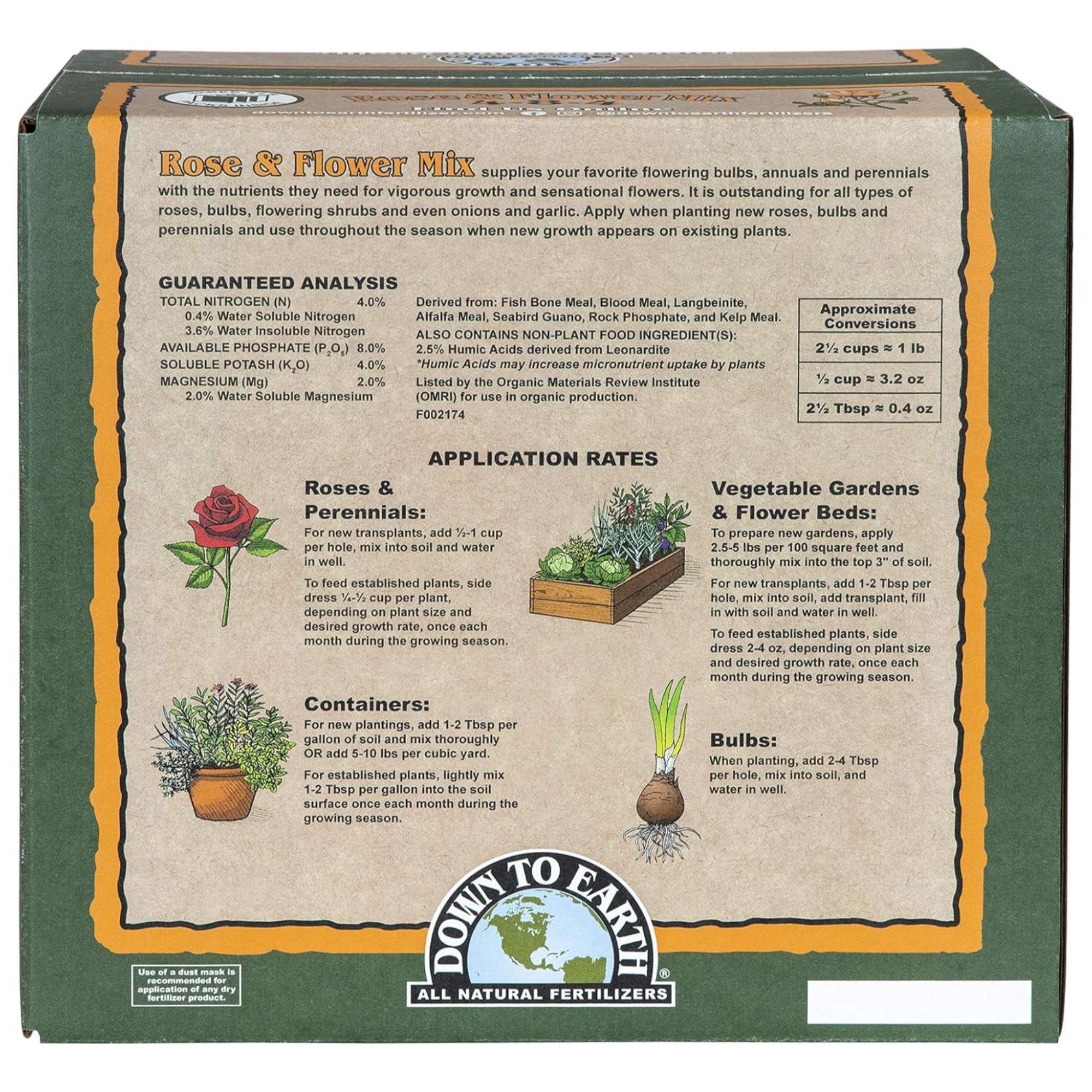 Down To Earth All Natural Fertilizers Rose & Flower Mix 4-8-4, 15 lb Box