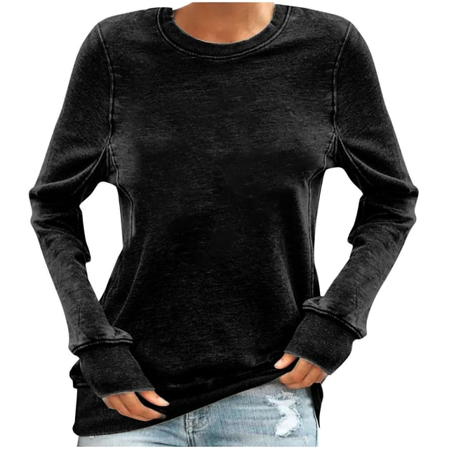 T-Shirt Décontracté pour Femmes à Col Rond, Manches Longues, Coupe Ample, Blouse d'Automne, Chandail, Hauts