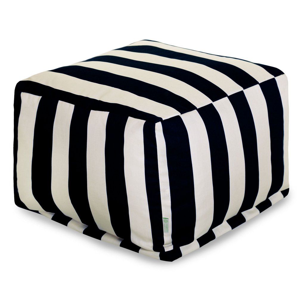 Majestic Home Goods Indoor Outdoor Treated Polyester Black Vertical Stripe Ottoman Pouf
