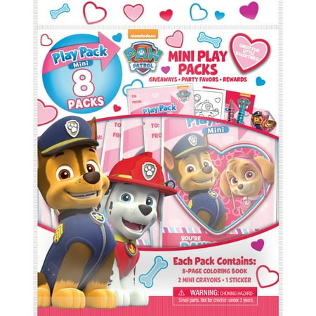 PAW Patrol Valentine's Day 8 Count Mini Play Pack with Small Coloring Book and Crayons, Paper Party Favors