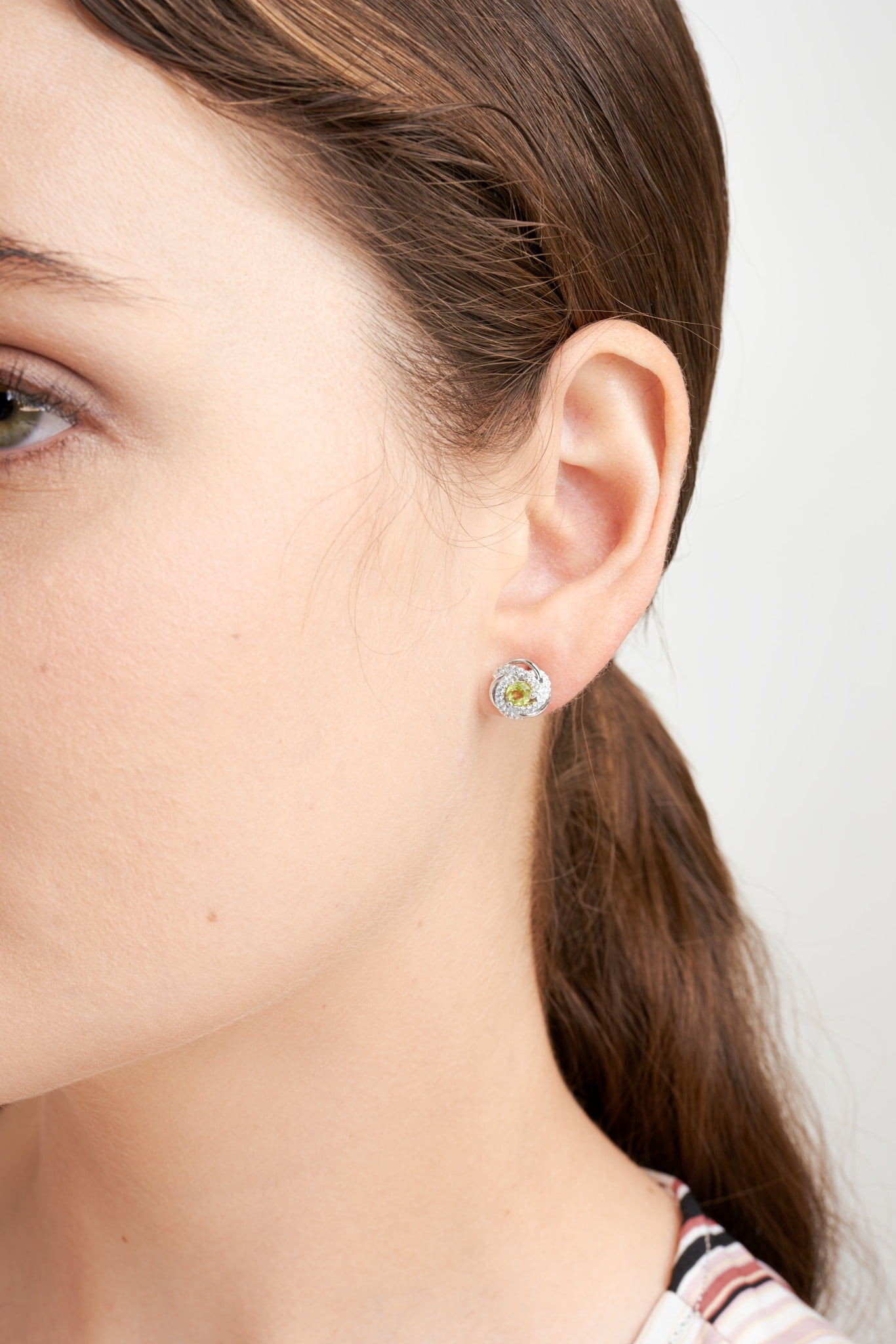 Rhodium Plated Sterling Silver Genuine Peridot August Birthstone Love Knot Stud Earrings for Women Gift for Her