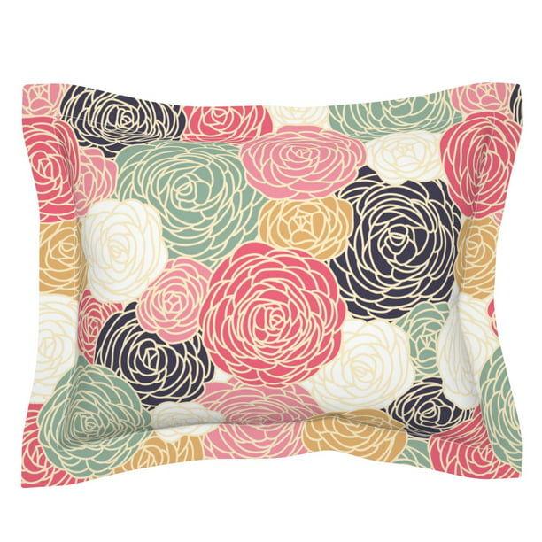 Vintage Floral Mod Roses Ranunculus Flowers Shabby Chic Pillow Sham By Roostery Walmart Com Walmart Com