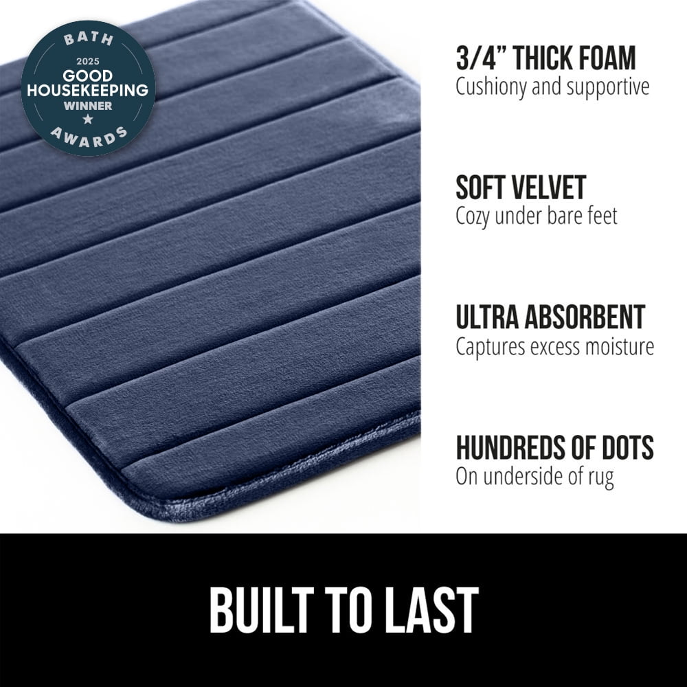 GORILLA GRIP Bathroom Rug, Soft Absorbent Memory Foam Shower Floor Mat, 36x24 Navy Blue