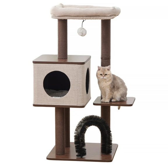 PetPals® Elevate  37” Modern Cat Tree with Recycled Paper Rope Posts, Washable Bed & Condo, Brown