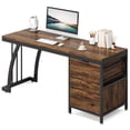 thumbnail image 2 of Fnova 59'' Computer Desk, Home Office Writing Table with 3 Reversible Drawers, Industrial File Storage Desk, Sturdy Metal Frame with Adjustable Feet, for Home Office & Study, 2 of 16