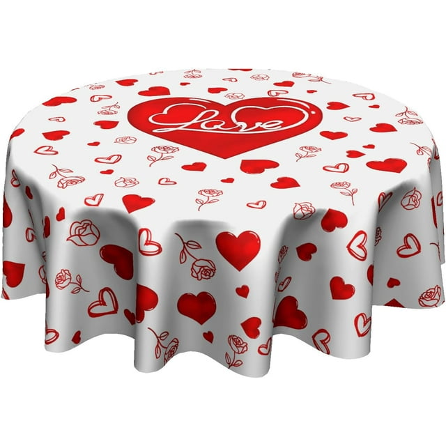 Valentine Round Tablecloth 60 Inch - Hearts Table Cloth Red Valentines Love Letter Table Cover for Kitchen Dining Room Farmhouse Picnic Indoor