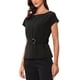thumbnail image 4 of Inspire Chic Blusa Elegante de Manga Corta para Mujer con Cuello Barco, Tops Peplum con Cinturón, Color Negro, 4 of 6