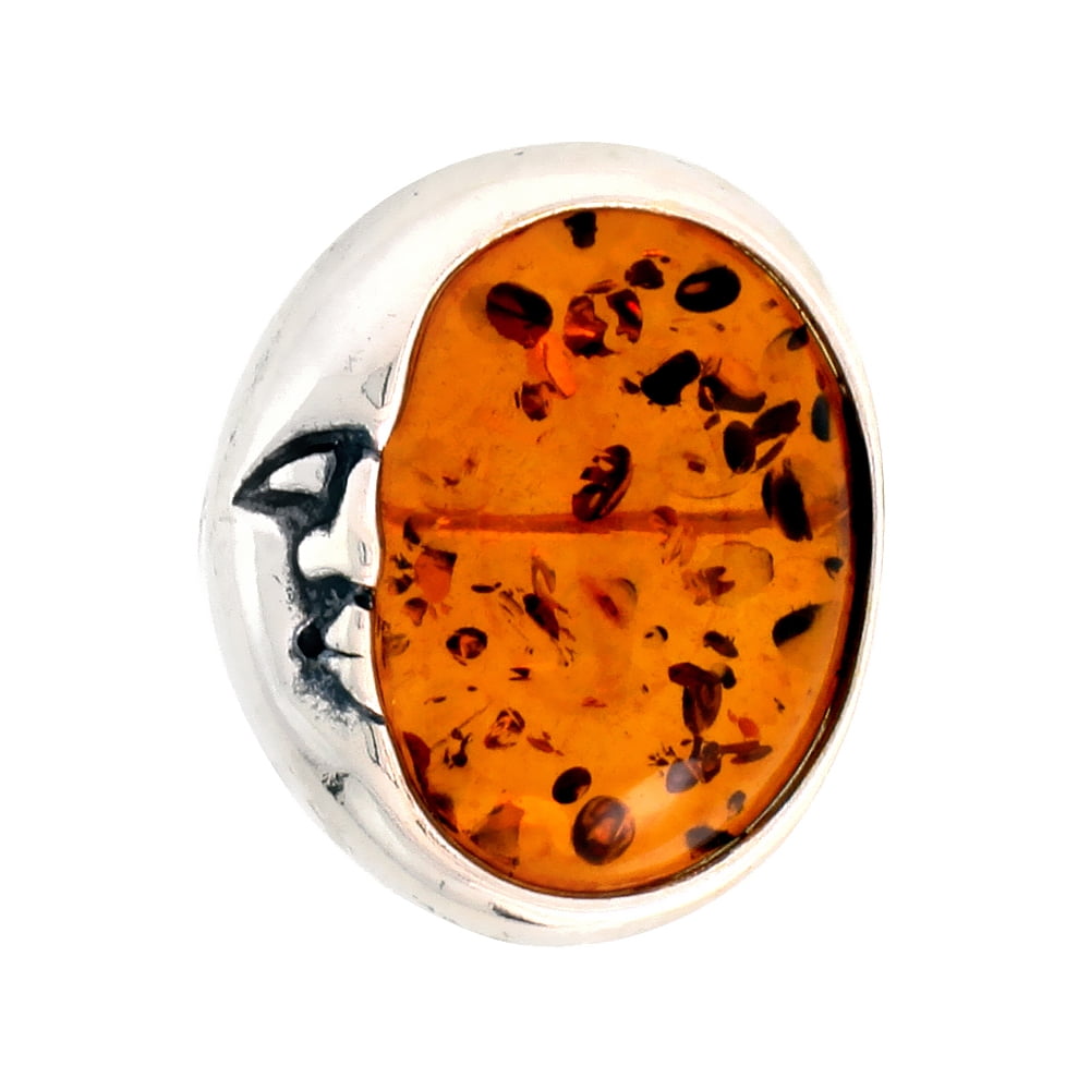 Sterling Silver Crescent Moon Russian Baltic Amber Brooch Pin, 13 16 inch wide by WorldJewels